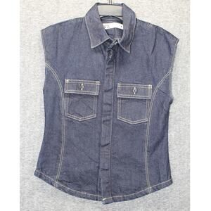 Zara Denim Vest Women's Medium Dark Wash Blue Button up